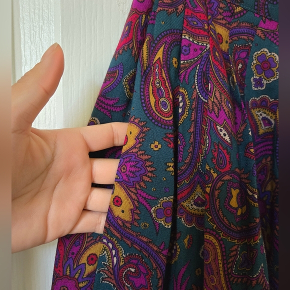 Vintage 90s Richard Malcolm Wool Pleated Paisley Purple Long Skirt size 8 - Picture 7 of 12